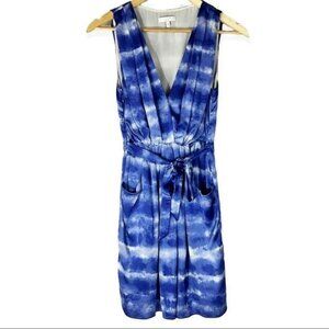 Adam Lippes Silk Tie Dye Sleeveless‎ Dress 2 Blue White Artsy Quiet Luxury